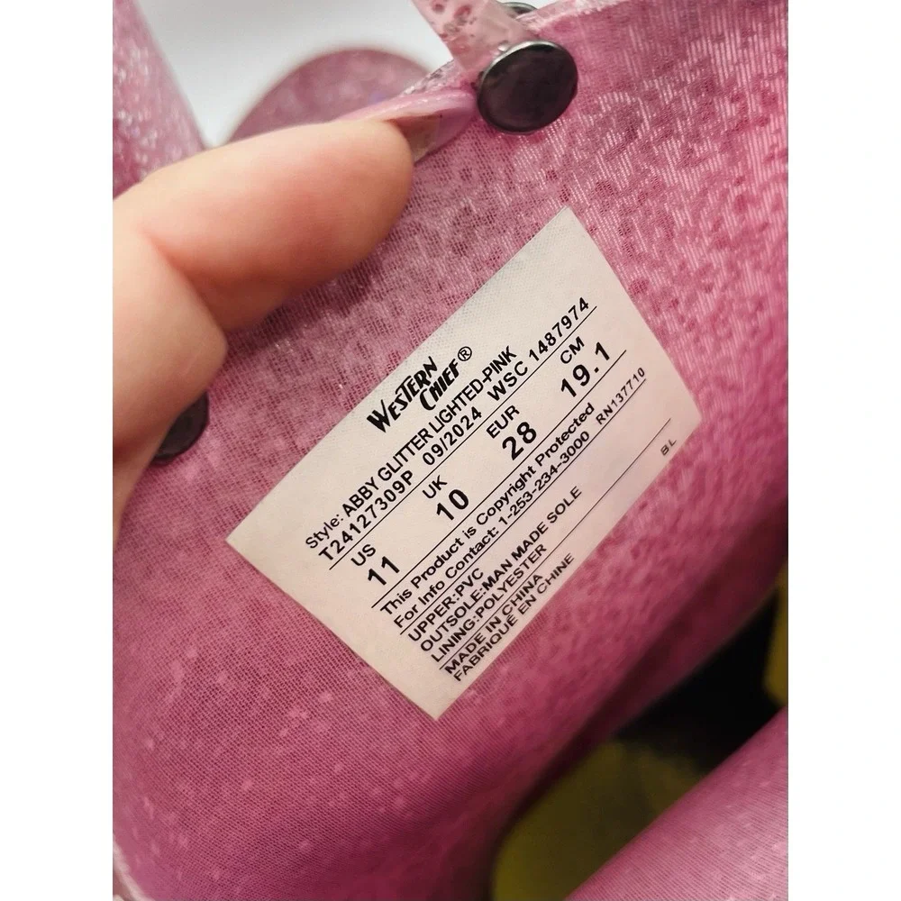 Western Chief Abby Pink Glitter Rain Boots Waterproof Pull On Kids US 11 Sparkle